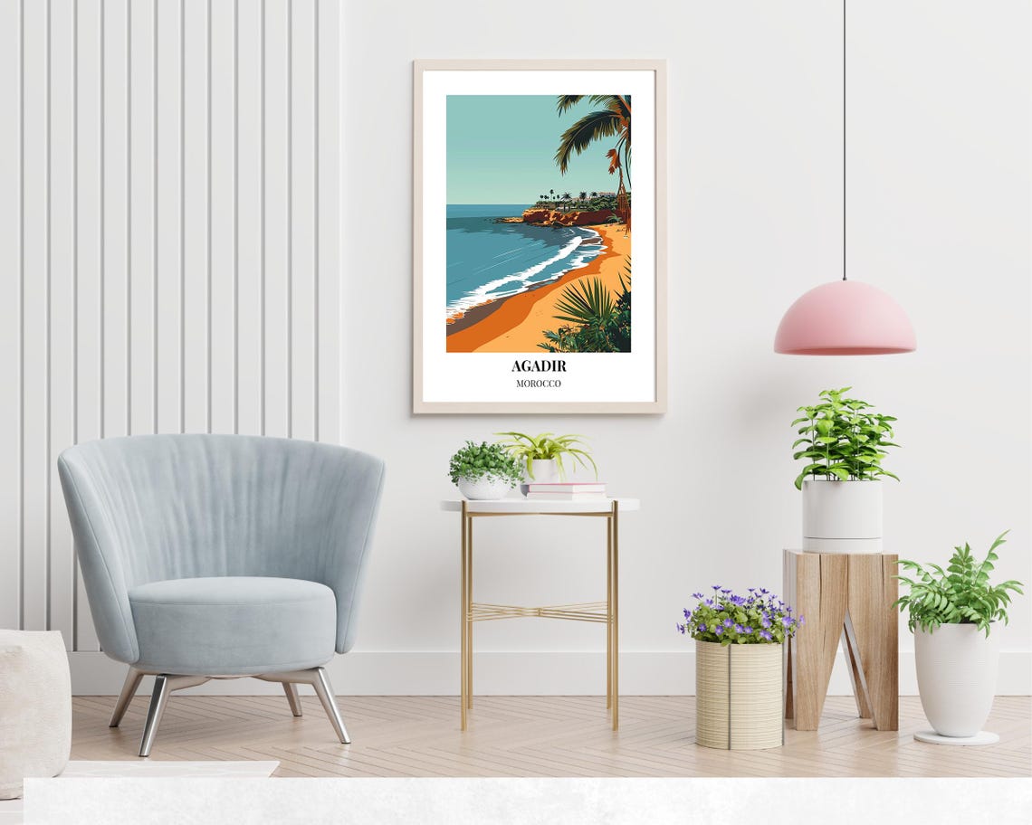 Agadir Golden Cove With Rocky Cliffs And Palms Morocco Travel Poster - Image 2