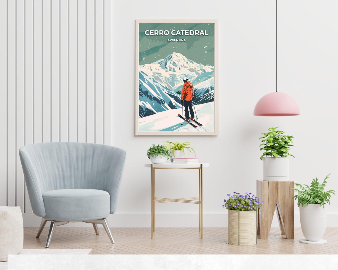 Cerro Catedral Argentina Skier Facing Snowy Peak Winter Travel Poster - Image 2