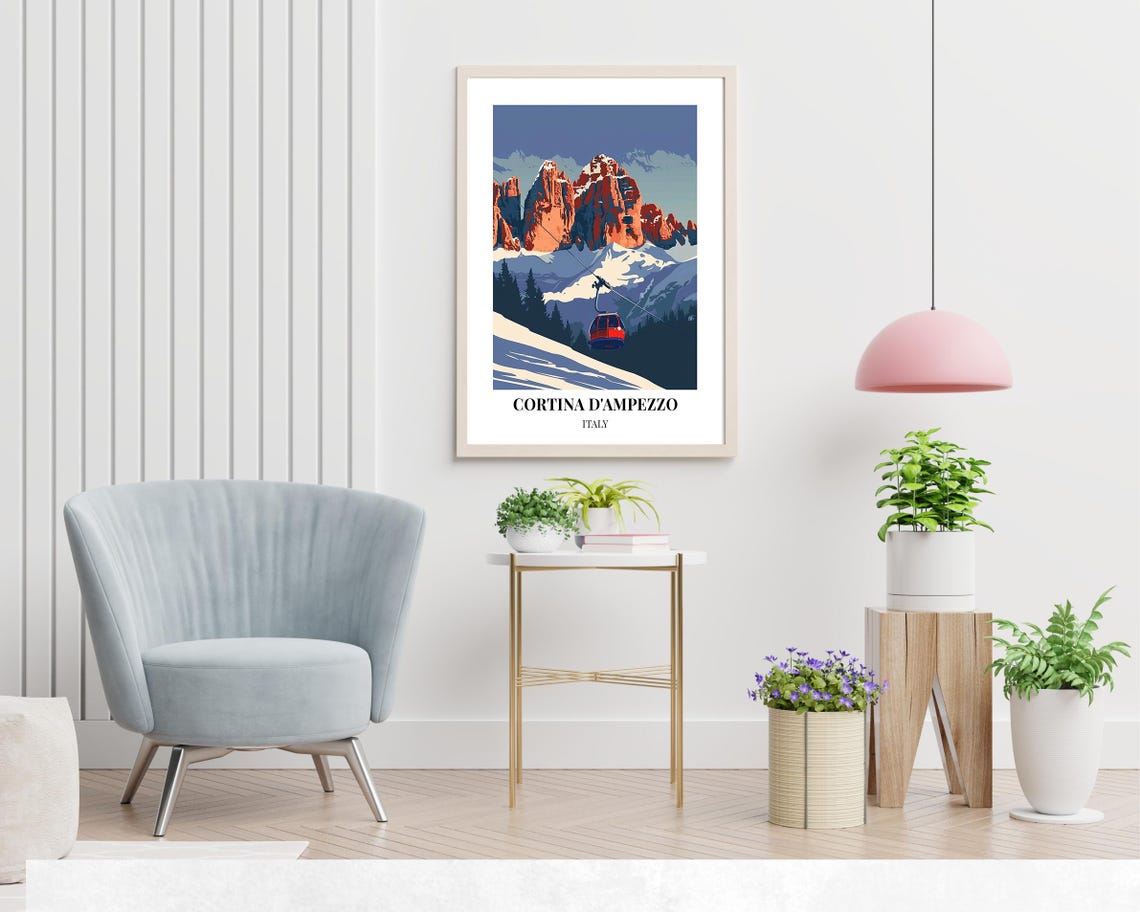 Cortina d'Ampezzo Italy Cable Car Dolomites Ski Travel Poster - Image 2