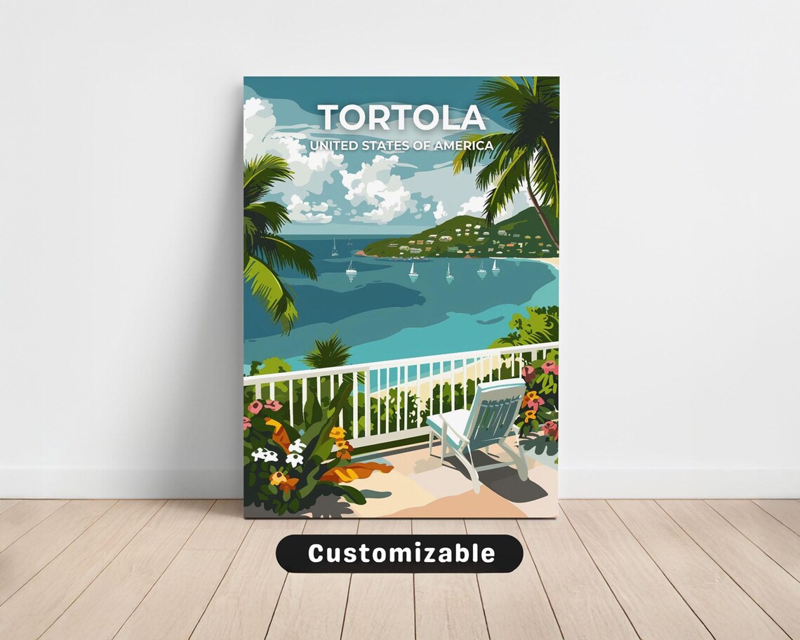 Tortola Tropical Bay Sailboats Terrace Balcony Travel Poster