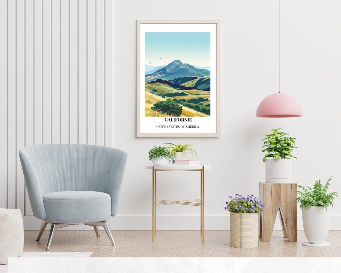 California Rolling Hills Mountain Landscape Poster Bottom Text - Image 2