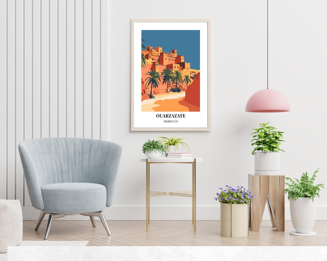 Ouarzazate Morocco Desert Kasbah Palm Oasis Sun Baked Travel Poster - Image 2