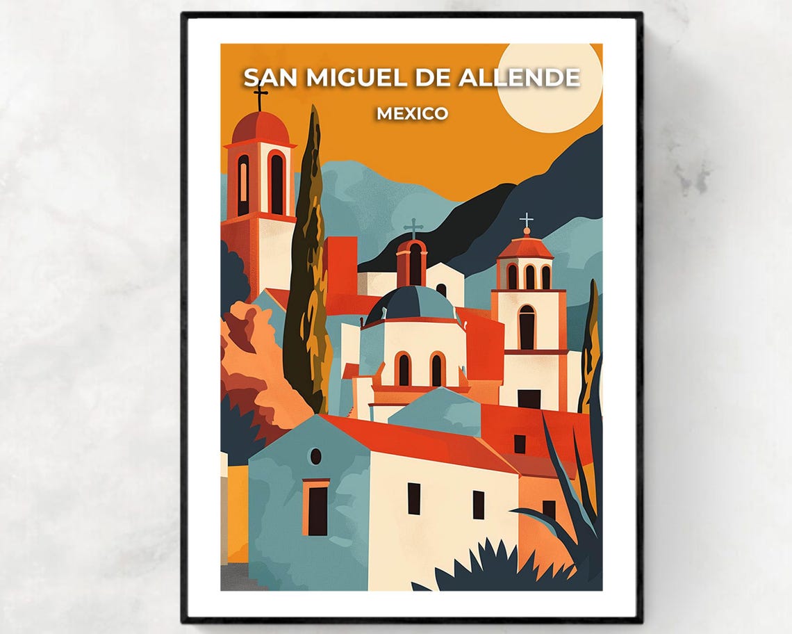 San Miguel de Allende Mexico Sunset Churches Colorful Domes Poster