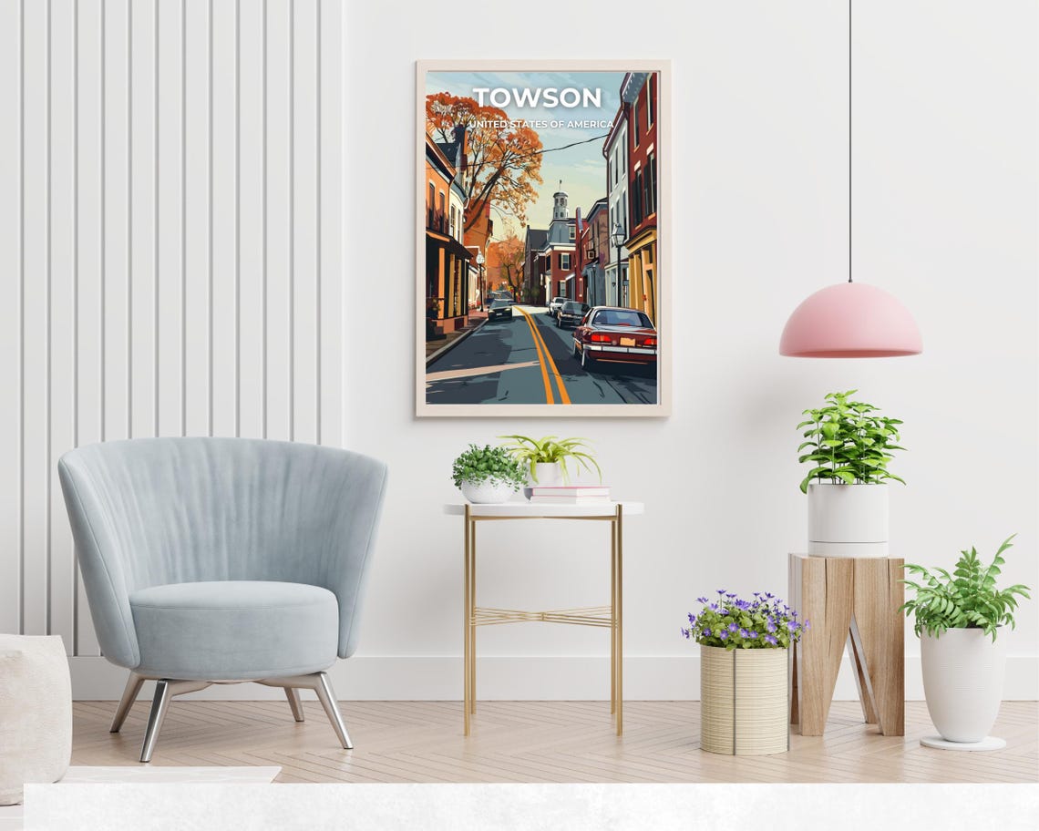 Towson Downtown Street Scene Sky Banner Vintage Travel Poster - Image 2