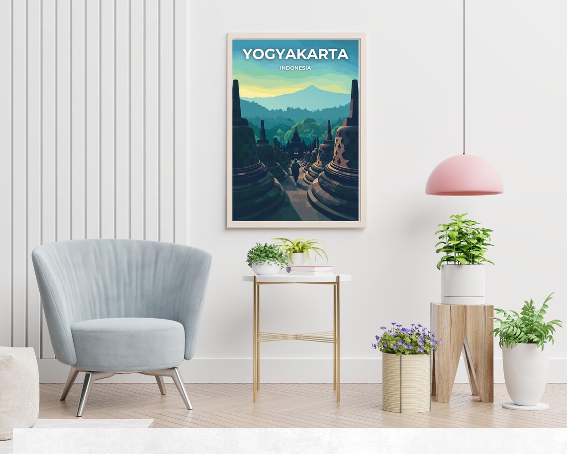 Yogyakarta Indonesia Borobudur Stupa Corridor Dusk Travel Poster - Image 2