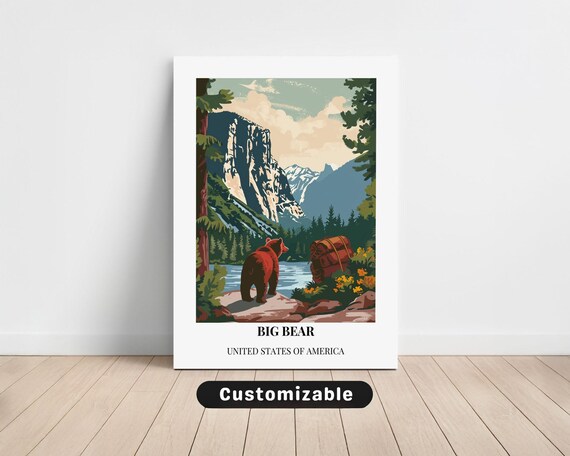 Big Bear Usa Travel Canvas Poster Custom Wall Art