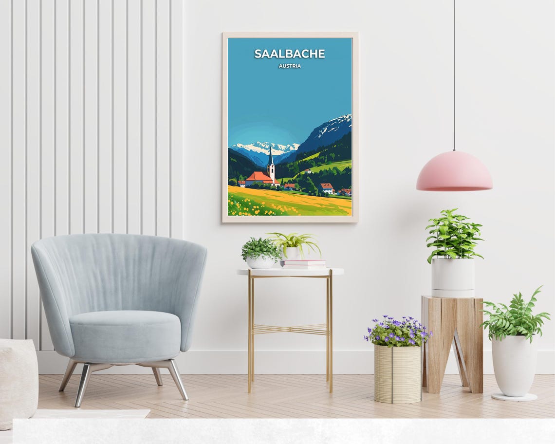 Saalbache Austria Summer Alpine Village Meadow Travel Art Poster - Image 2