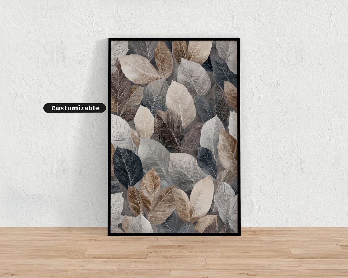 Soft Neutral Handpainted Leaf Pattern Botanical Style Art Print