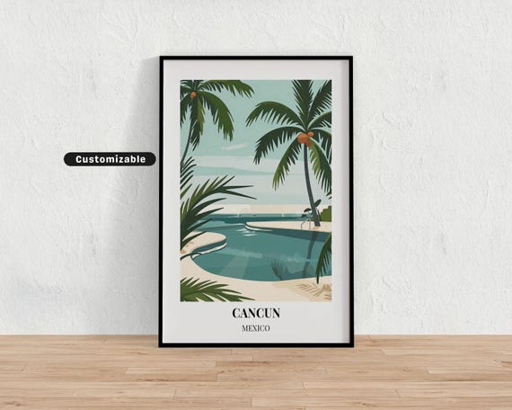 Cancun Mexico Travel Poster Custom Wall Art