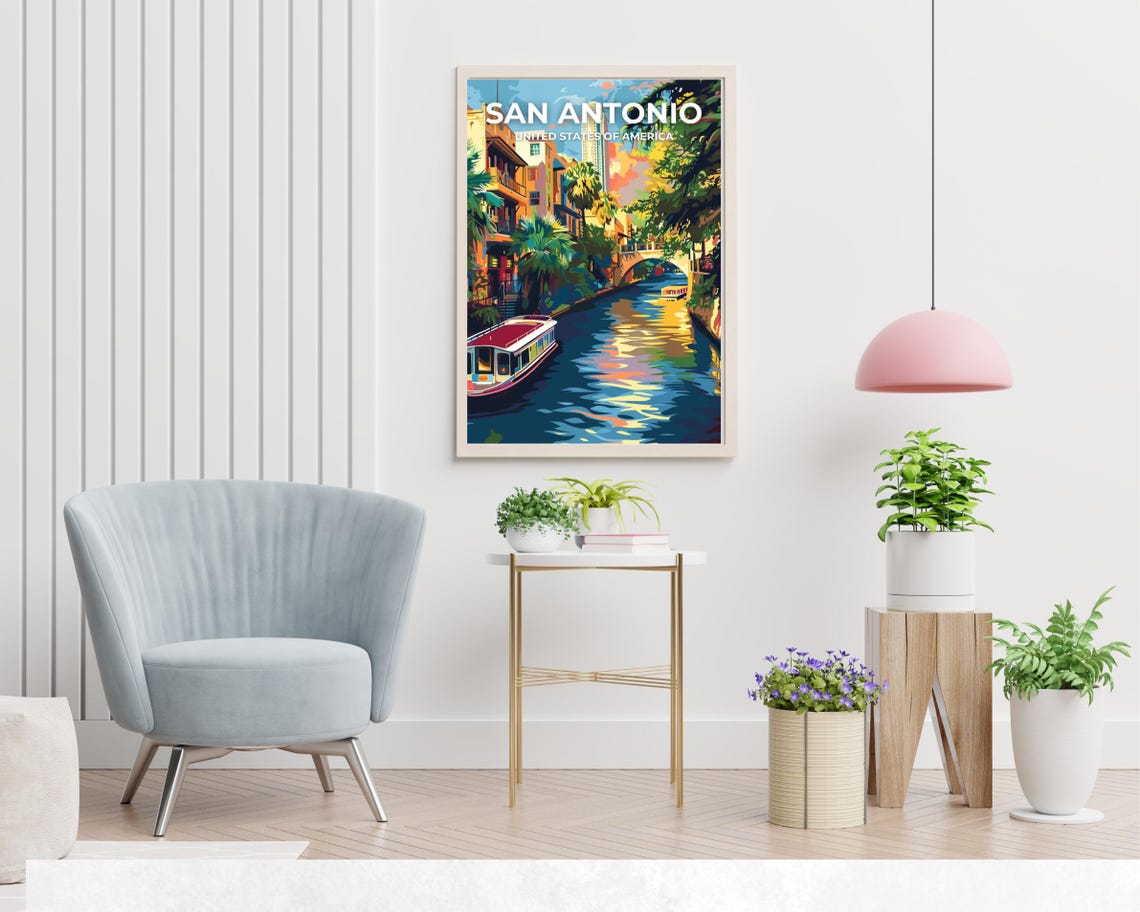 San Antonio Texas River Walk Canal Colorful City Scene Wall Art - Image 2