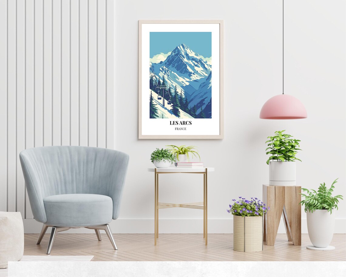 Les Arcs France Chairlifts Climbing Tall Snowy Pines Peak Poster - Image 2