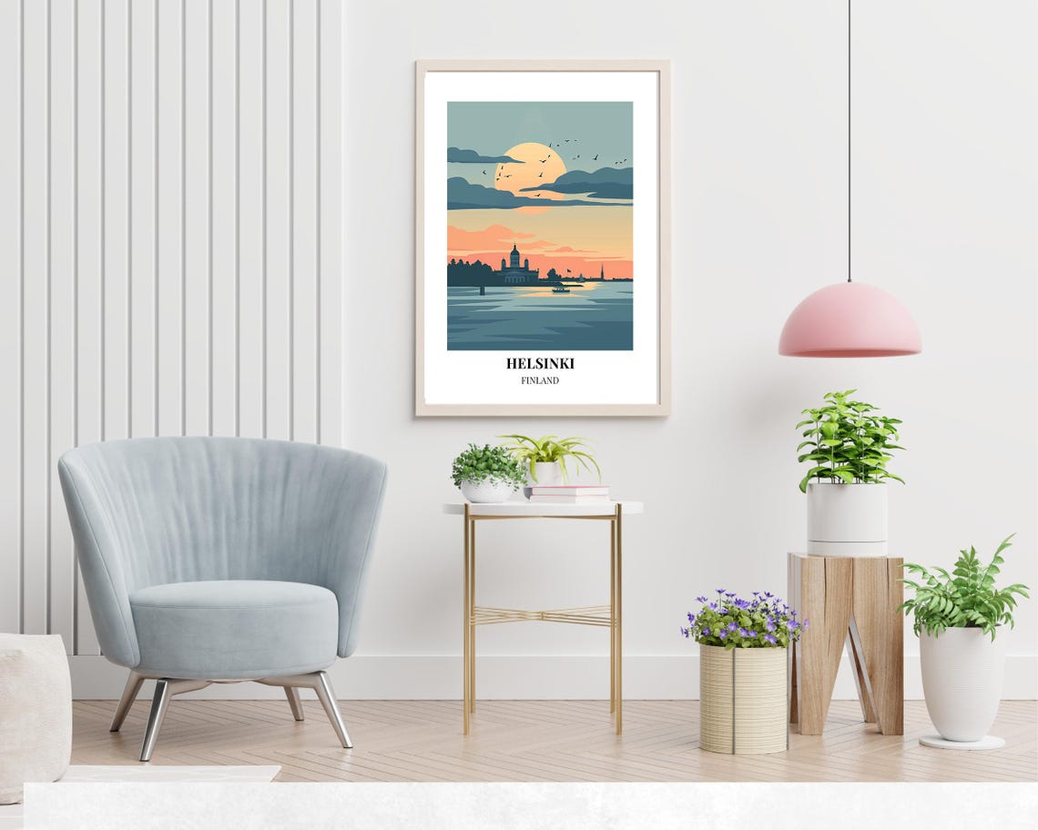 Helsinki Finland Harbor Sunset With Cathedral Travel Poster Art - Image 2