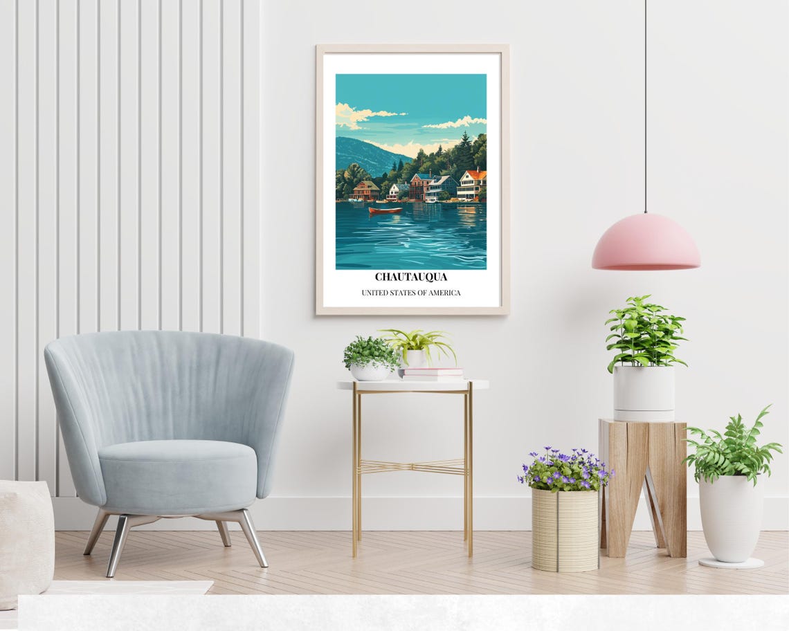Chautauqua New York Lake Cottages Rowboat Bottom Title Travel Poster - Image 2