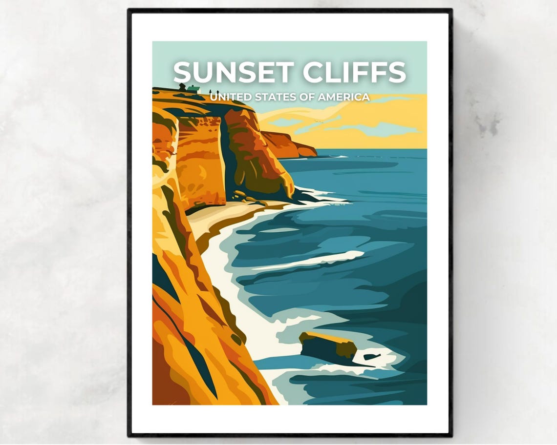 Sunset Cliffs Ocean Cliffs Coastal Bluffs Classic Travel Poster