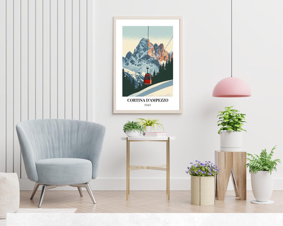 Cortina d'Ampezzo Italy Ski Resort Gondola Poster with Dolomites - Image 2