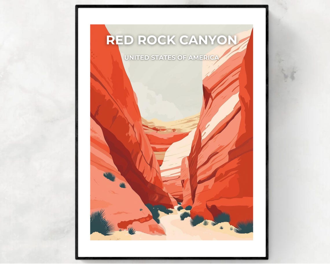 Red Rock Canyon Slot Canyon Vintage Travel Poster with Overlay Text