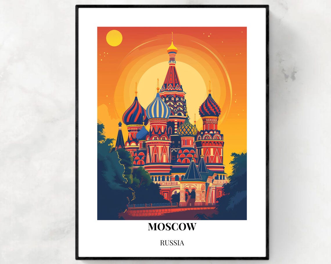 Moscow Russia St Basil's Cathedral Sunset Travel Poster Scenic