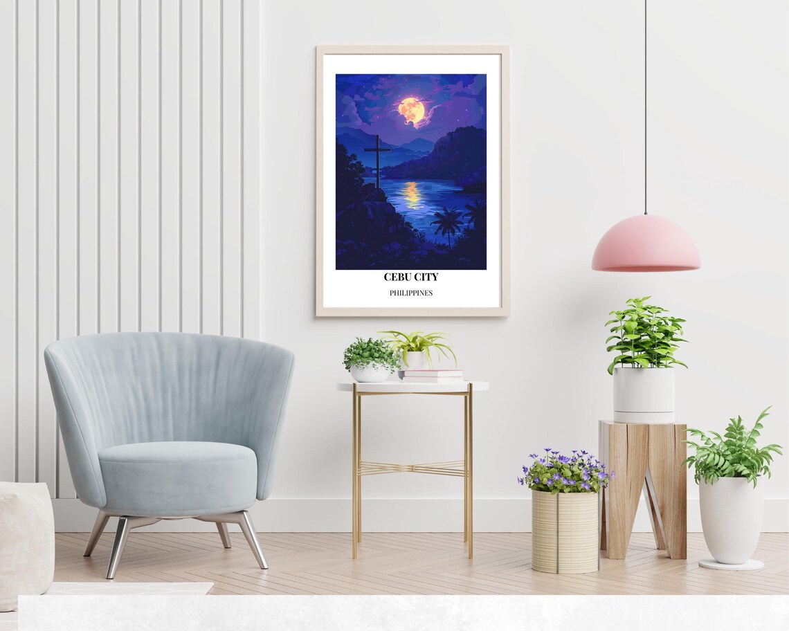 Cebu City Philippines Moonlit Cross Coastline Night Travel Poster - Image 2