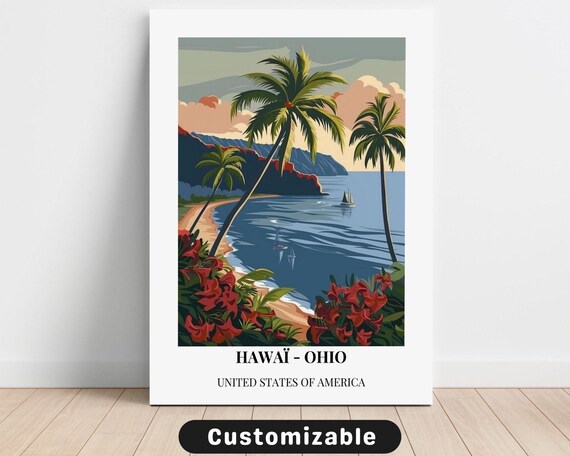 Hawai Ohio Palm Beach Retro Travel Poster With White Border Art