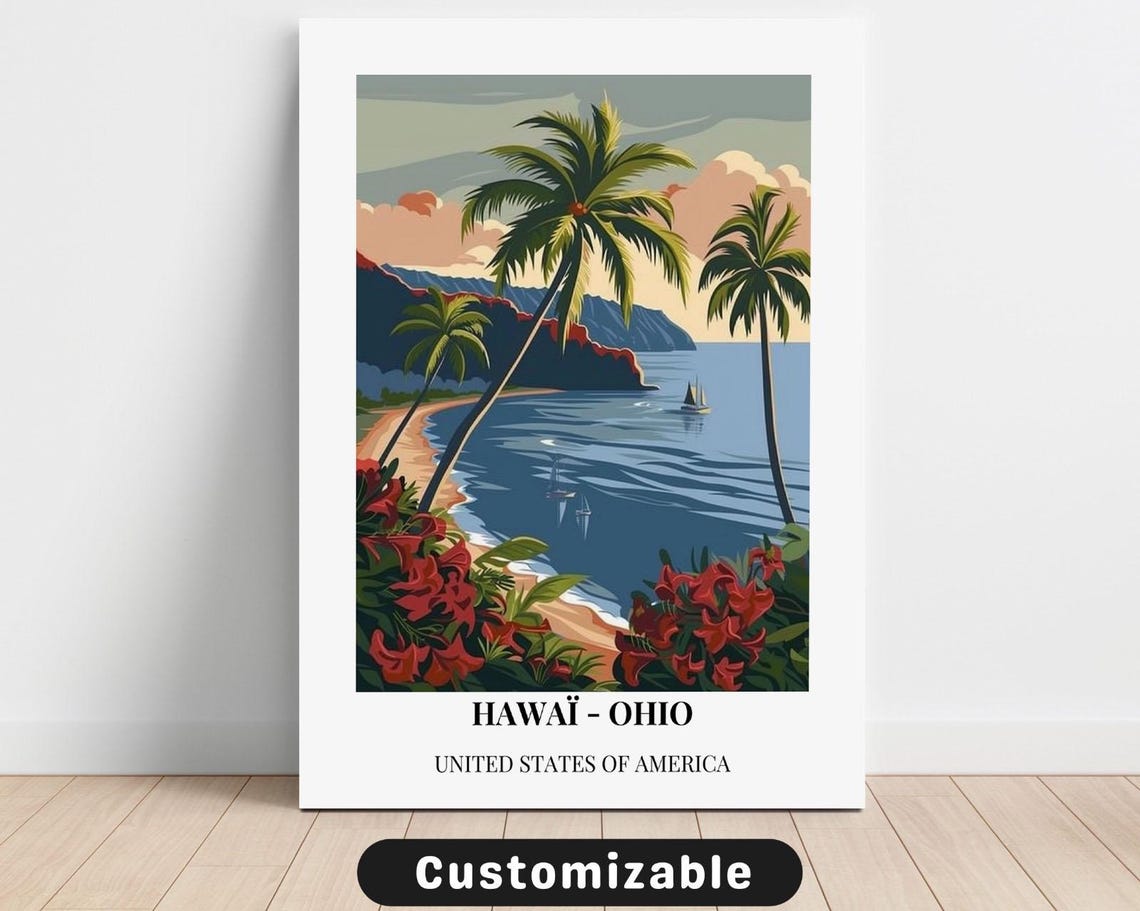 Hawai Ohio Palm Beach Retro Travel Poster With White Border Art