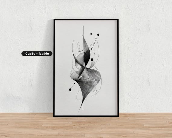 Finelined Abstract Form With Geometric Dot And Stroke Neutral Wall Art Print Minimalist Modern Decor