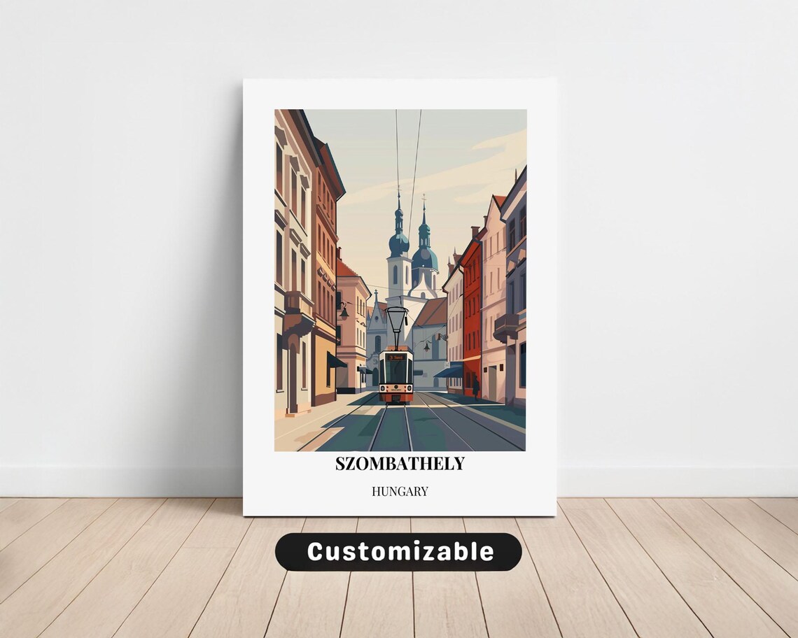 Szombathely Hungary Travel Poster Tram Street Retro City Art
