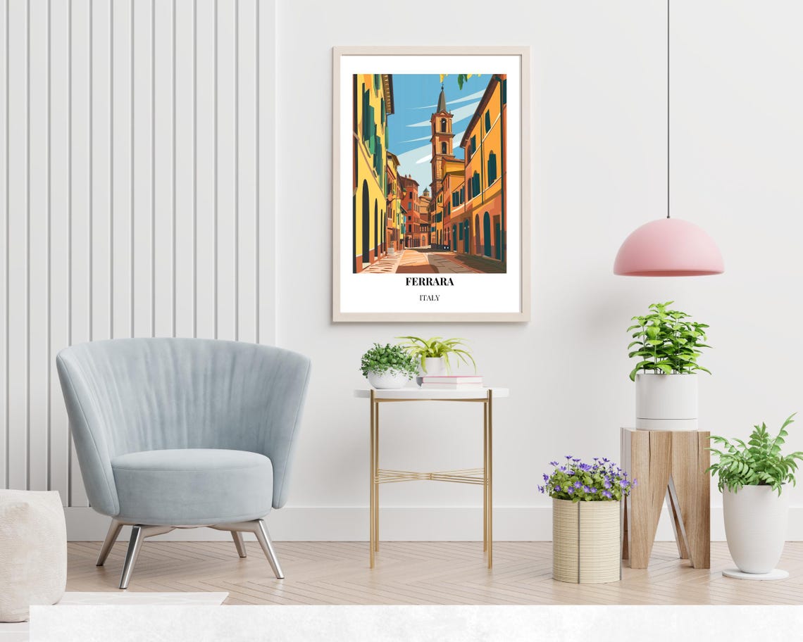 Ferrara Italy Historic Street and Bell Tower Vintage City Poster - Image 2