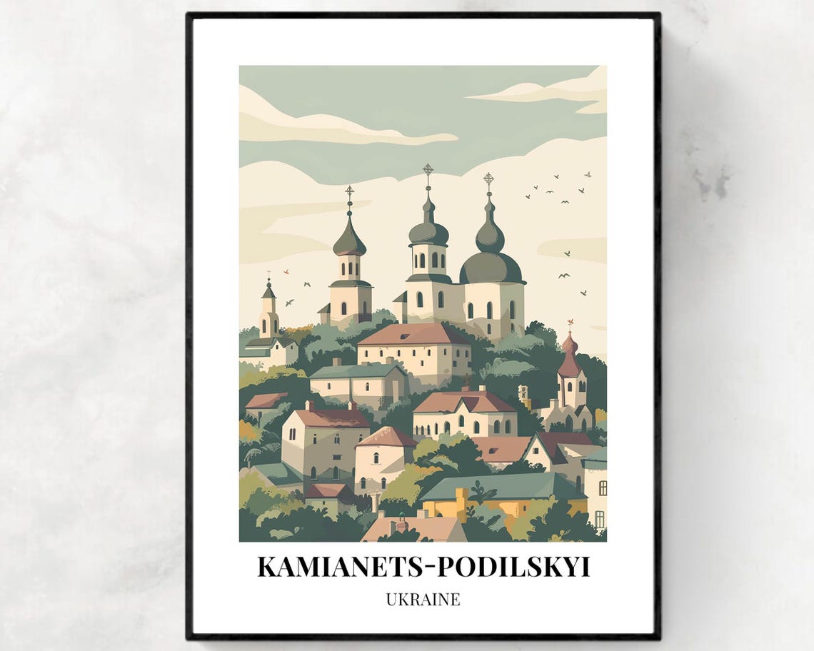Kamianets-Podilskyi Ukraine Old Town Churches Daytime Travel Poster