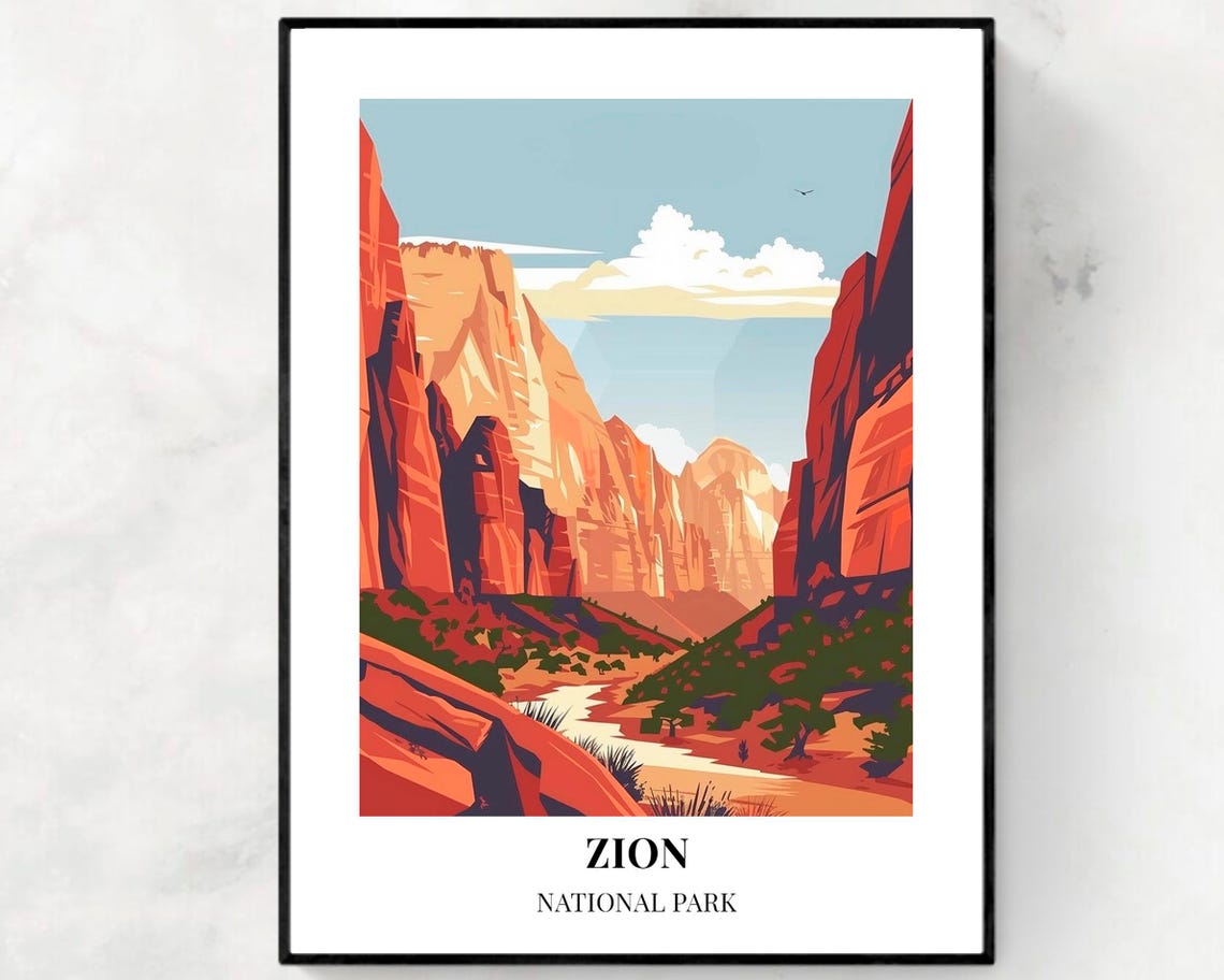 Zion National Park Travel Print Wall Art Zion National Park City Print Zion National Park Travel Gift Zion National Park Poster