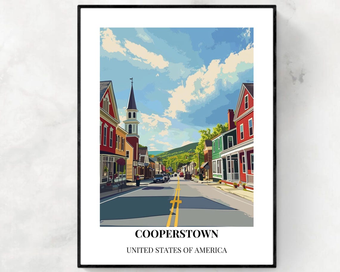 Cooperstown New York Main Street Church Steeple Poster Caption