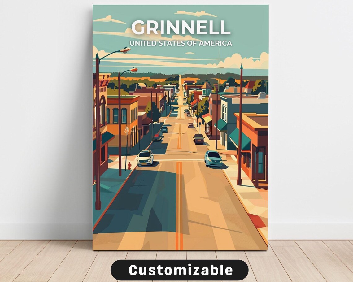 Grinnell Main Street Retro Travel Poster United States of America