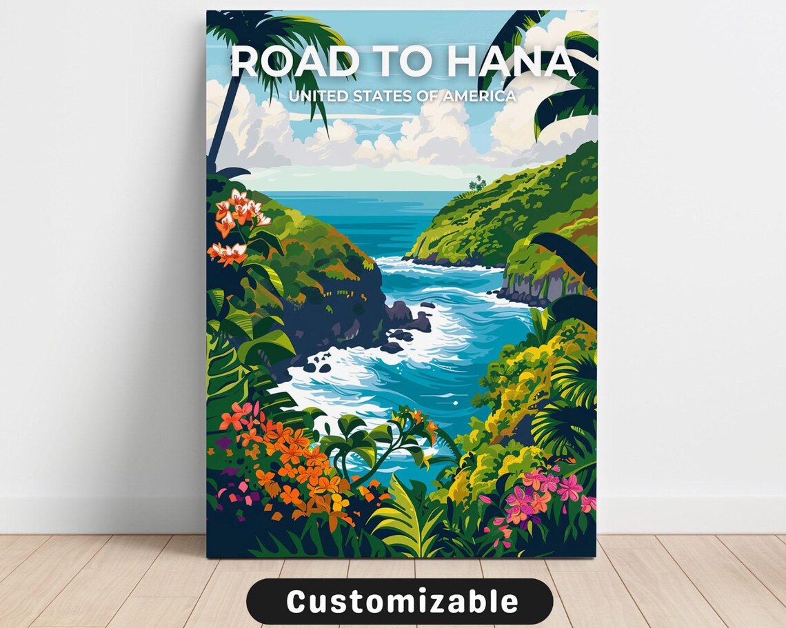 Road To Hana Hawaii Tropical Coast Custom Travel Poster Maui Island