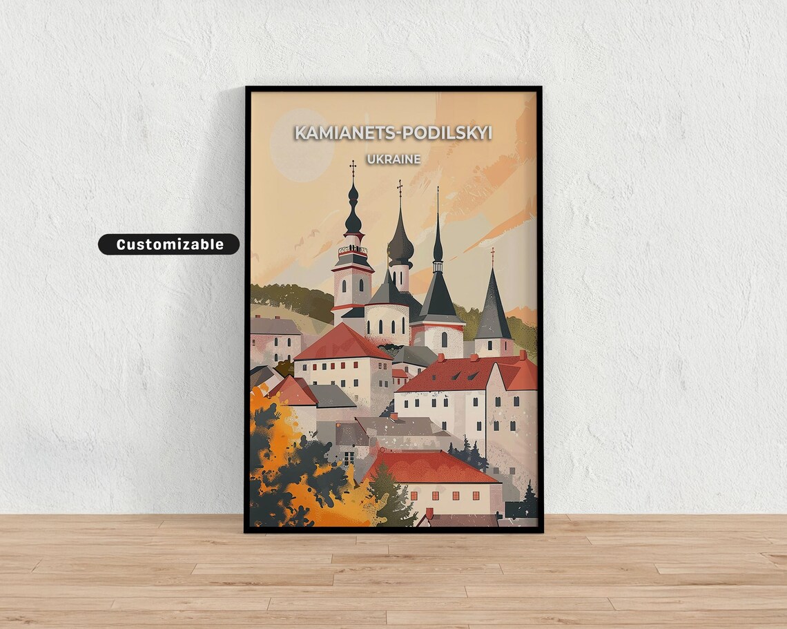 Kamianets Podilskyi Ukraine Old Town Watercolor Travel Poster