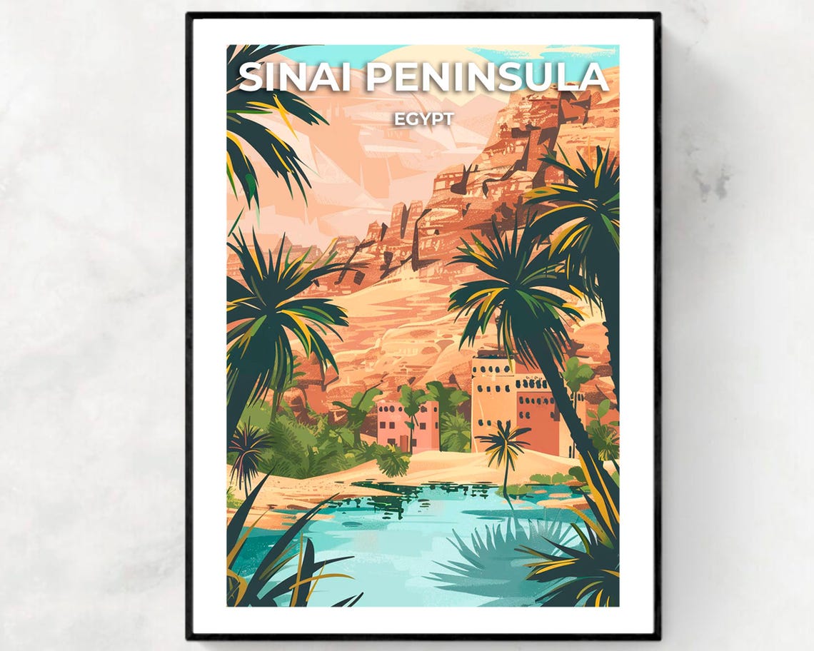 Sinai Peninsula Egypt Desert Oasis Palm Travel Poster Scenic