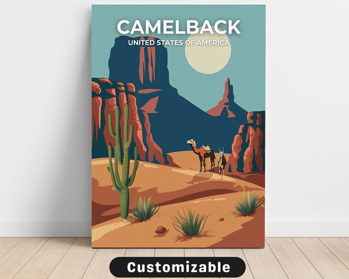 Camelback Arizona Desert Camel Vintage Sunset Retro Travel Poster