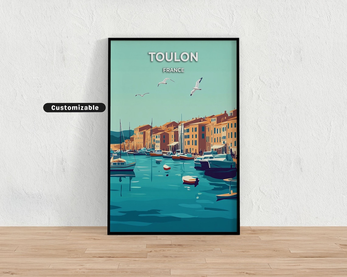 Toulon France Harbor Boats Mediterranean Coastal Vintage Travel Poster