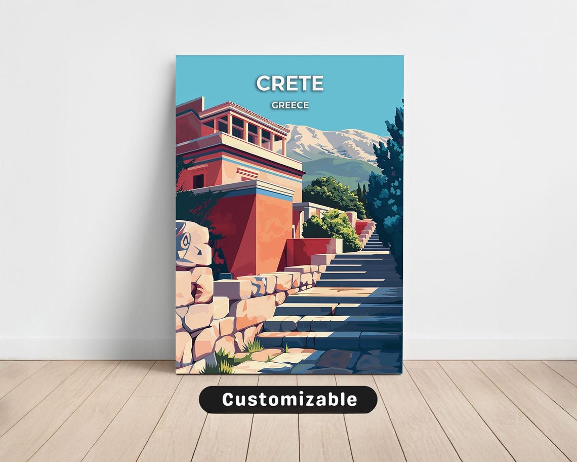Crete Greece Minoan Palace Steps Vintage Travel Canvas Poster