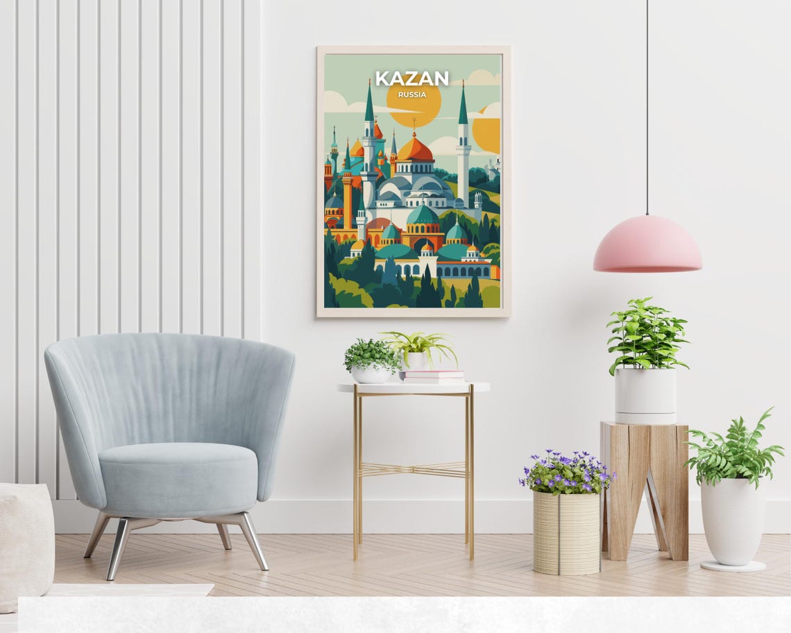 Kazan Russia Colorful Mosque and Kremlin Domes Daytime Travel Poster - Image 2