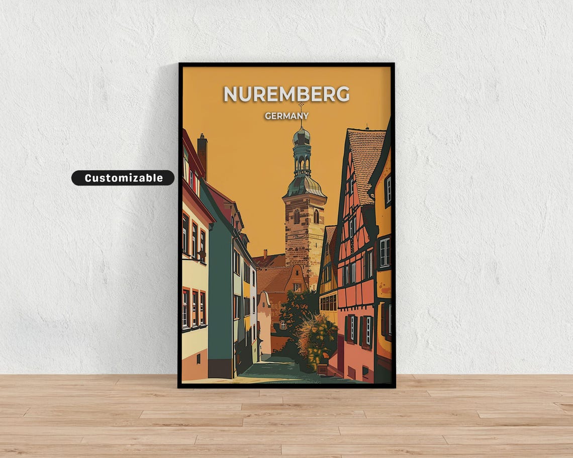 Nuremberg Germany Old Town Tower Half Timbered Street Travel Poster