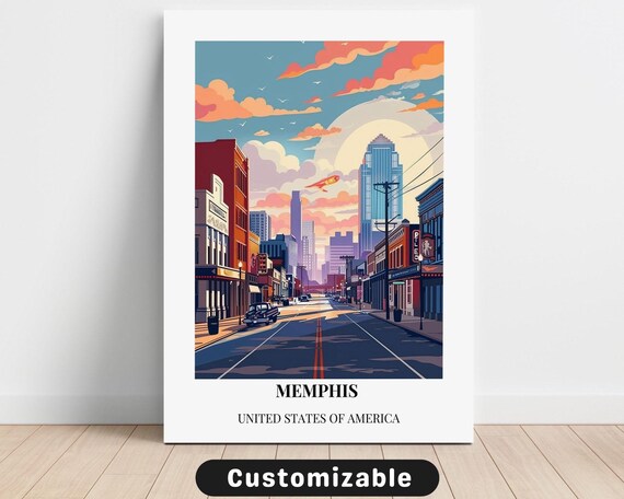 Memphis Tennessee Customizable Travel Poster Sunset Cityscape