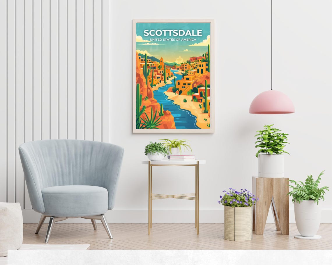 Scottsdale Arizona Pueblo River Canyon Sunset Vintage Travel Poster - Image 2