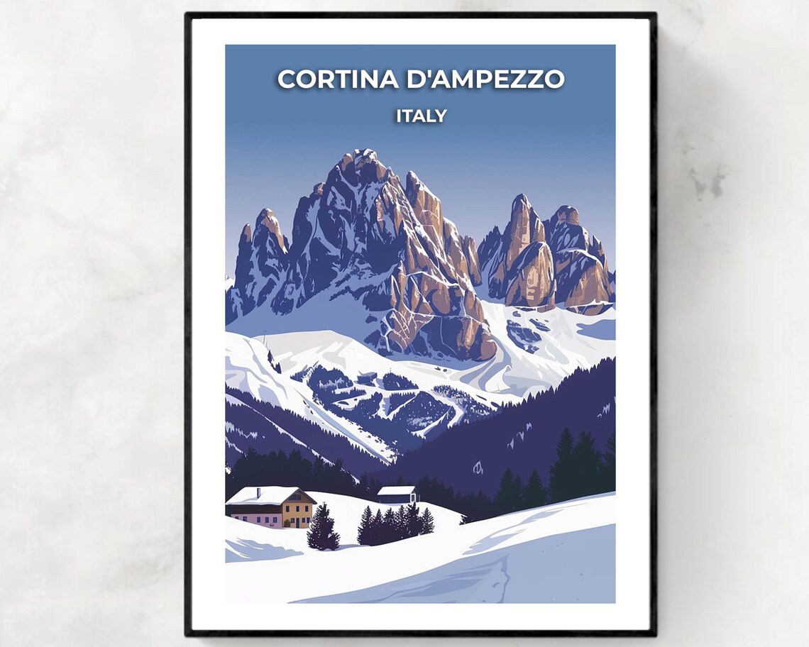 Cortina D'Ampezzo Towering Snowy Peaks Italy Alps Travel Poster