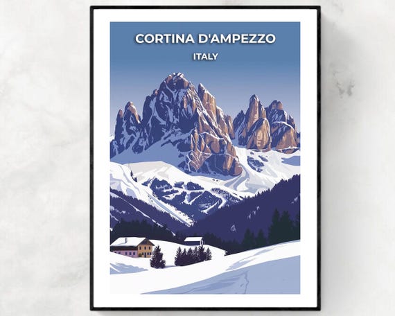 Cortina Dampezzo Travel Print Cortina Cortina Dampezzo Ski Poster Italy Ski Poster Cortina Dampezzo Ski Resort Print