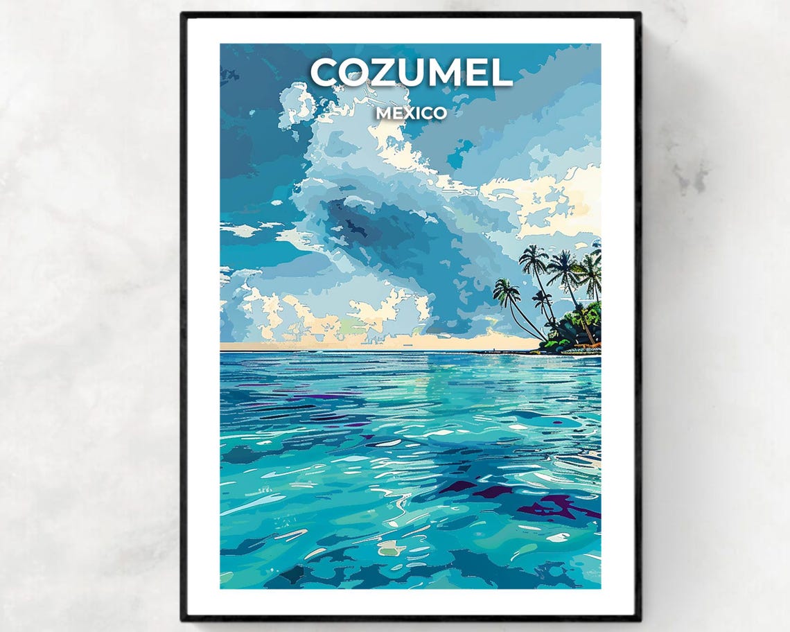 Cozumel Mexico Turquoise Sea Dramatic Clouds Palm Shore Poster