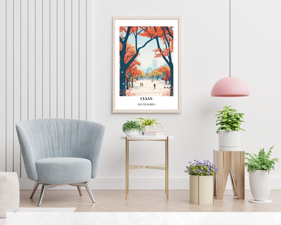 Ulsan South Korea Autumn Red Maple Trees Plaza Fall Travel Poster - Image 2