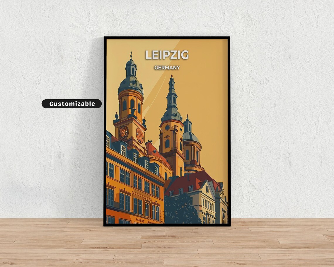 Leipzig Germany Historic Church Towers Golden Hour Travel Poster