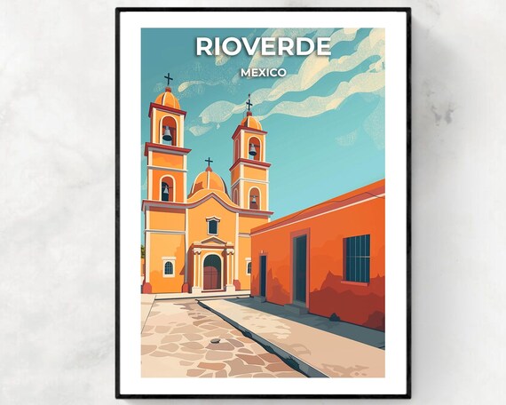 Rioverde Mexico Golden Church Facade Sunset Sky Travel Poster