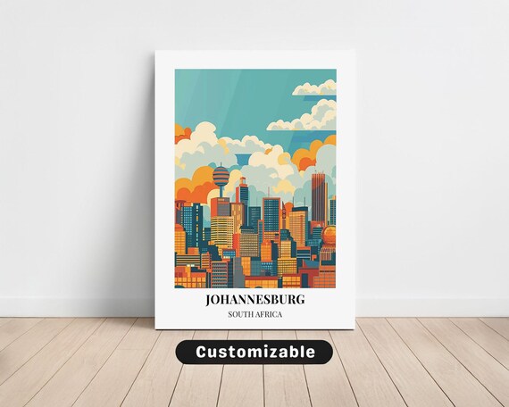 Johannesburg South Africa City Skyline Vintage Urban Travel Poster