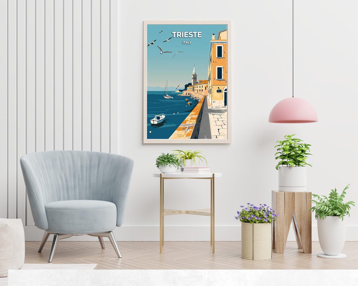 Trieste Italy Seaside Promenade Sailboats Vintage Travel Poster - Image 2
