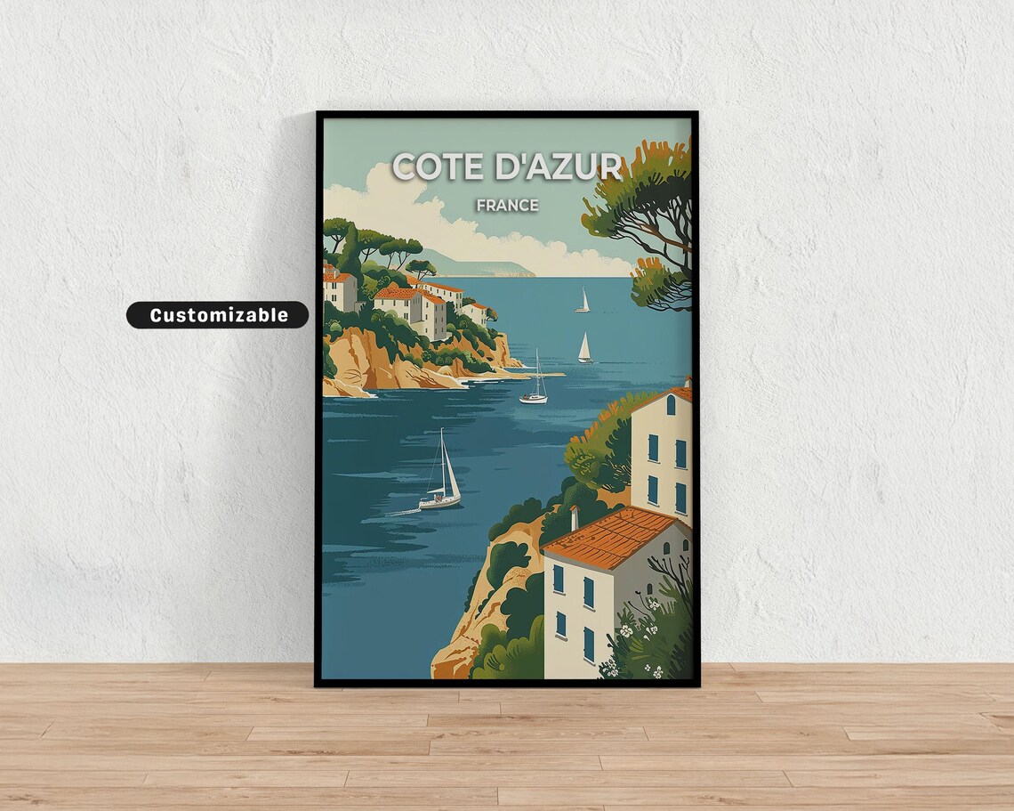 Cote d'Azur France Riviera Sailboat Cliff Coast Travel Poster